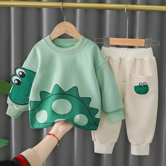 Winter Green Dino Printed Sweatshirt Track Suit for Kids KWT-23