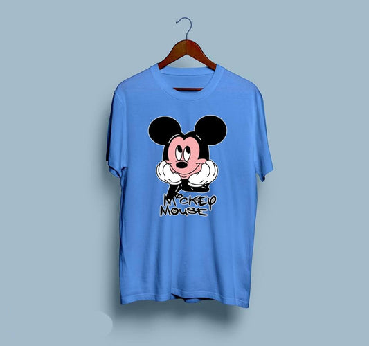 Blue mickey mouse printed Round Neck Half Sleeves T-Shirt (T15)