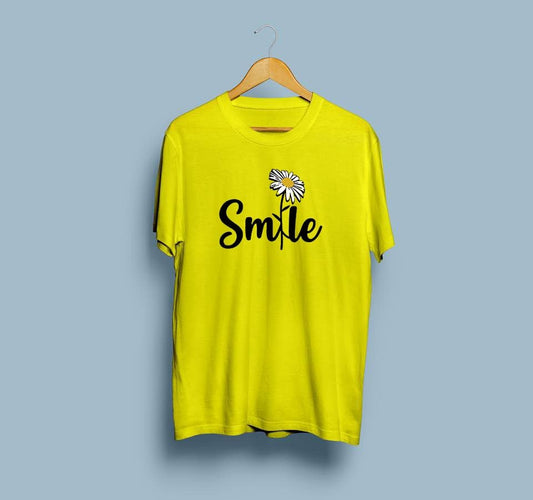 Yellow Smile Flowers  printed Round Neck Half Sleeves T-Shirt (T6)