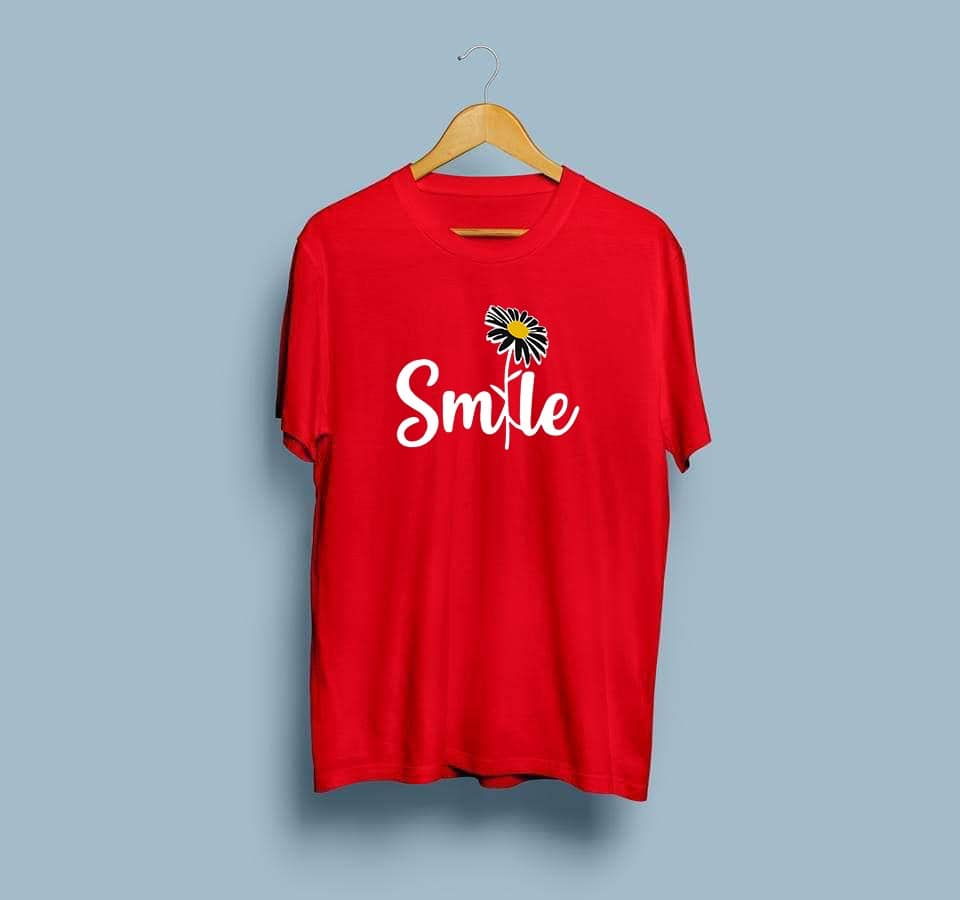 Red smile flower printed Round Neck Half Sleeves T-Shirt (T16)