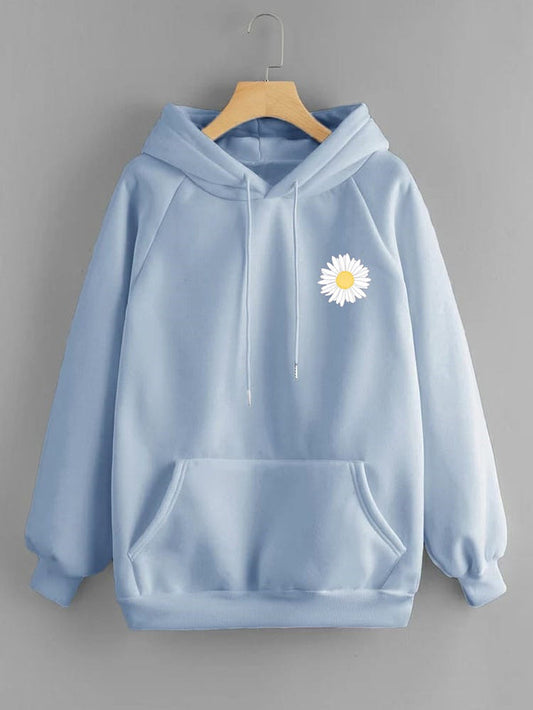 Light Blue With White Flower Hoodie For Winter (778)