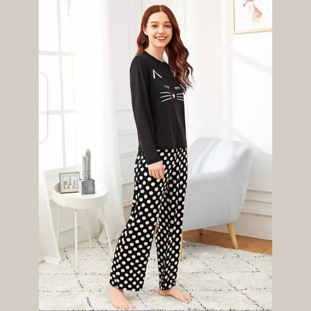 black mewo full sleeves night suit for her (358)