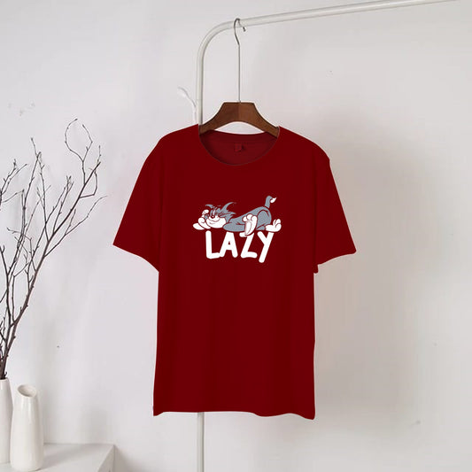 Maroon Lazzy Tom Round Neck Half Sleeves T-Shirt (686)