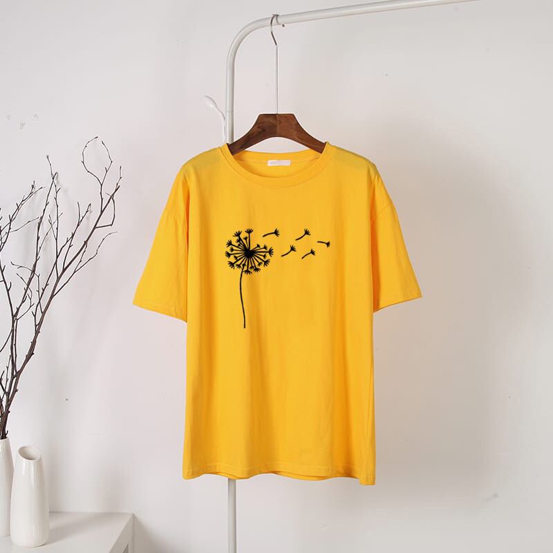 yellow flower Round Neck Half Sleeves T-Shirt (684)