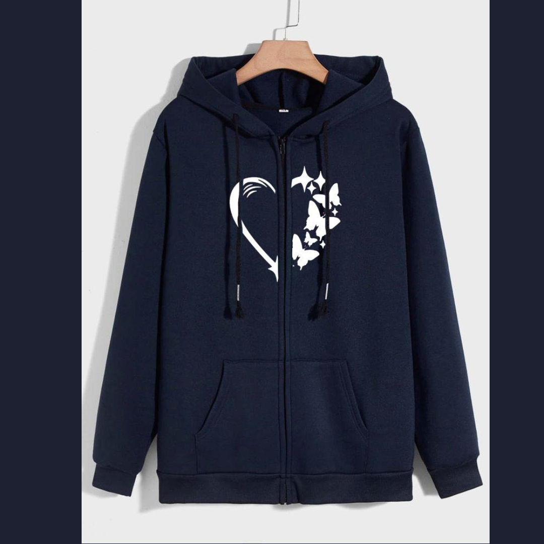 Navy Blue  hearts butterfly winter warm zipper hoo (672) (A)