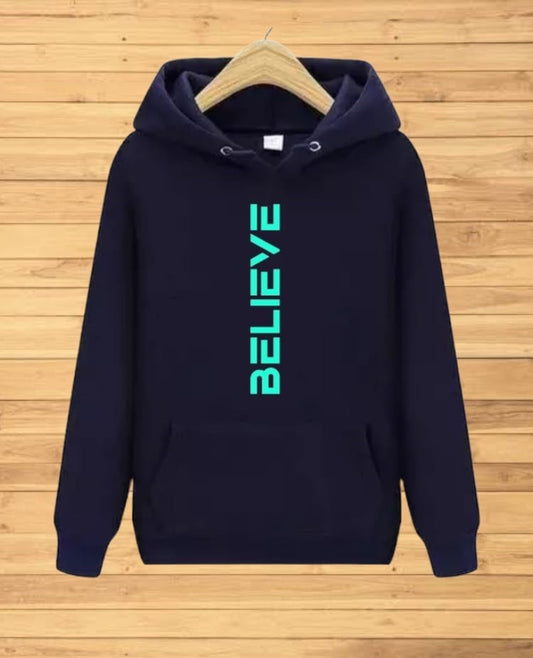 NEVY BLUE written belive winter warm hoodie (661)