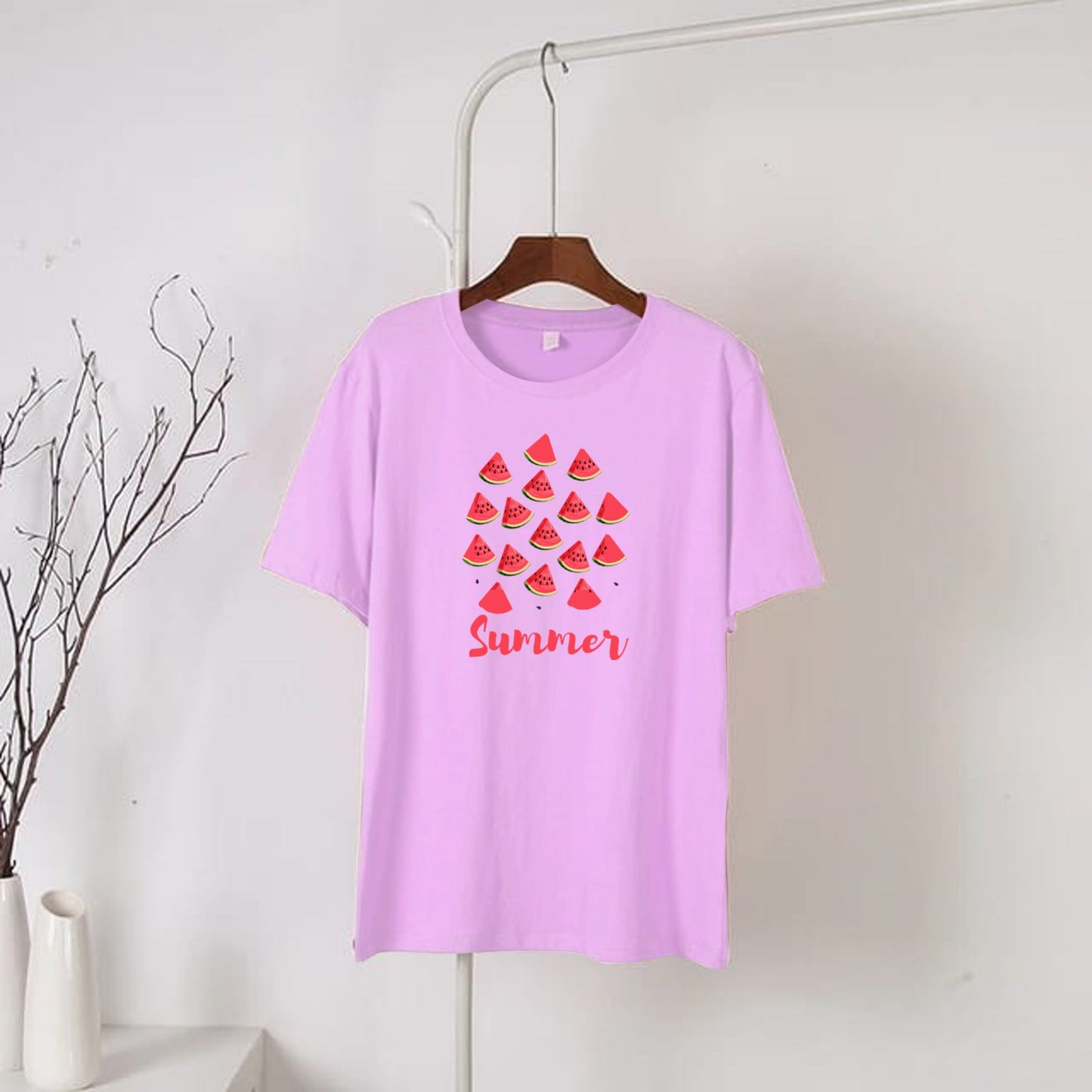 Pink Watermelon Pie Round Neck Half Sleeves T-Shirt (667)