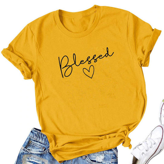 Yellow Blessed printed Round Neck Half Sleeves T-Shirt (T2)