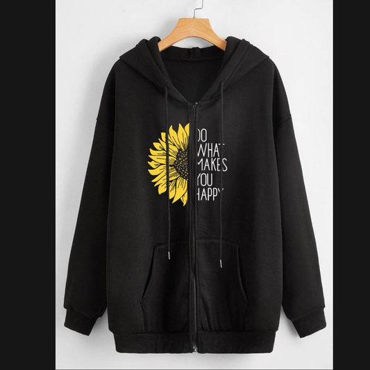 DO WHAT MAKES YOU HAPPY black winter warm zipper hoodie (673)