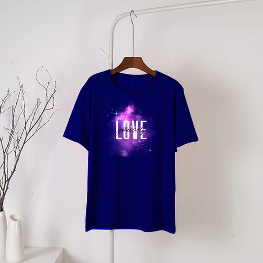 Navy Blue Love Yourself Round Neck Half Sleeves T-Shirt (663)