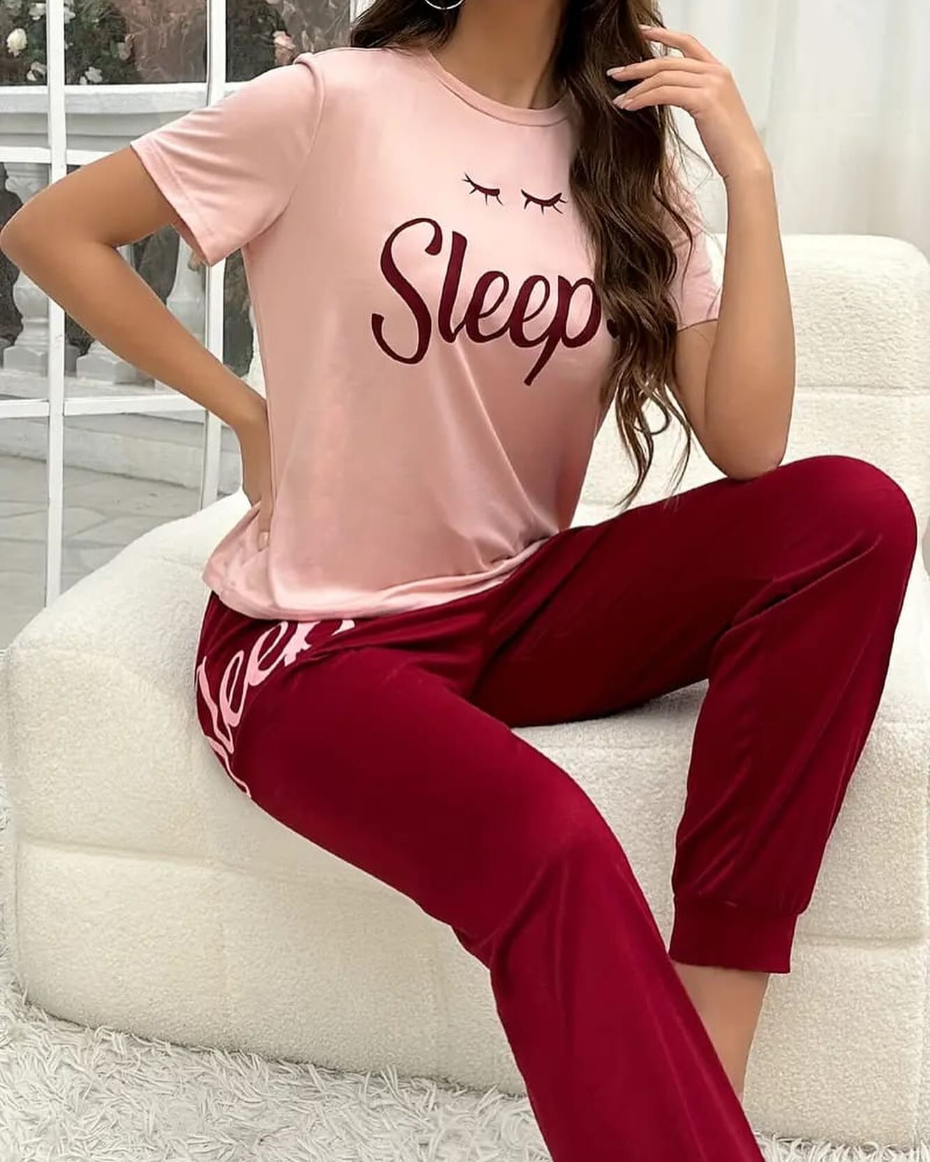 Tea Pink Sleep pajama night suit Half Sleeves (852)