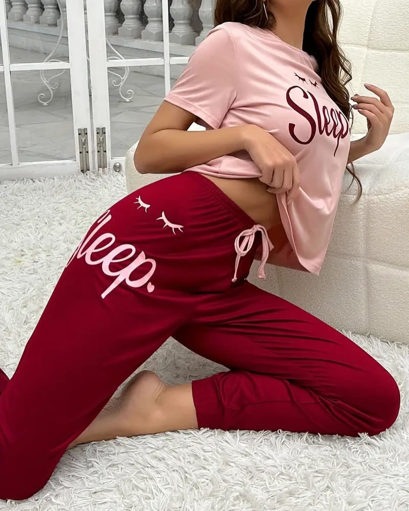 Tea Pink Sleep pajama night suit Half Sleeves (852)