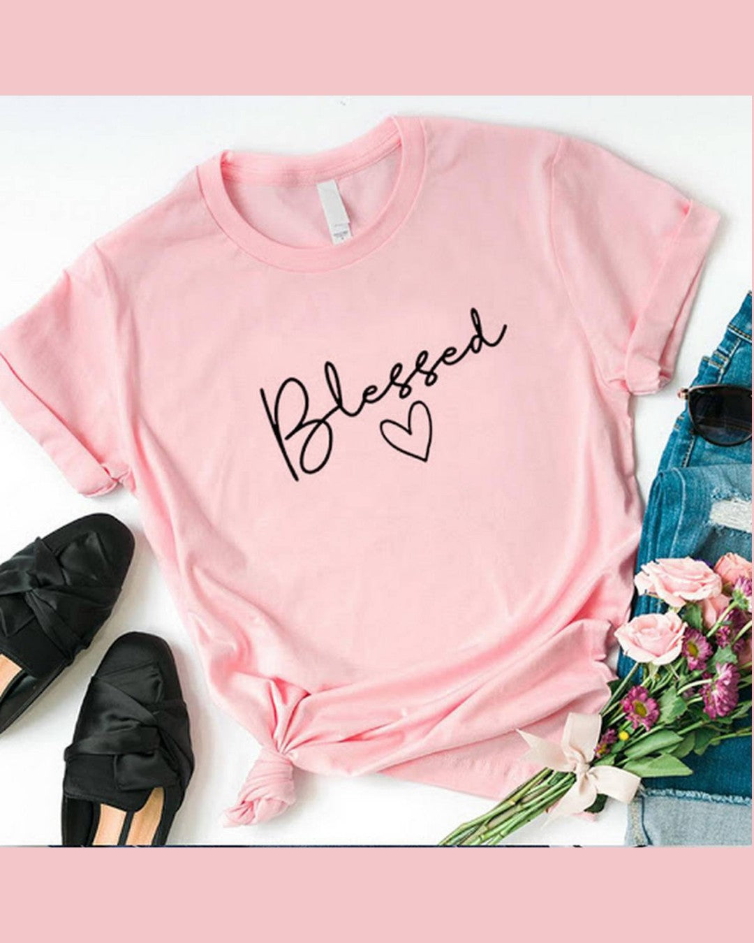 Pink Blessed printed Round Neck Half Sleeves T-Shirt (T9)