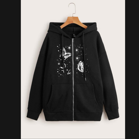 black moon star butterfly earth winter warm zipper hoodie (674)