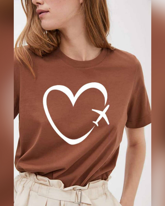 Brown travelers heart printed Round Neck Half Sleeves T-Shirt (T3)