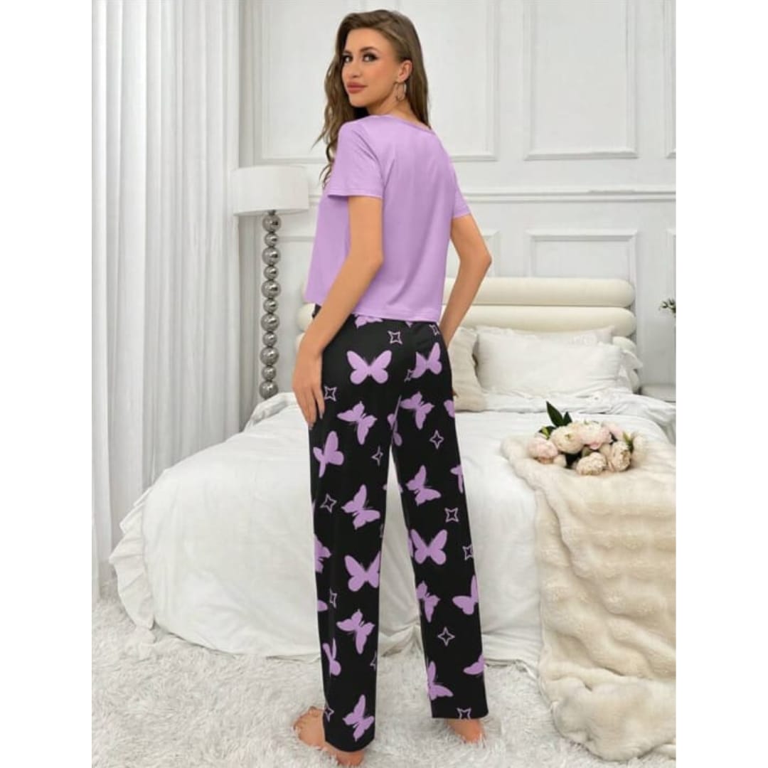 Purple Hearts Bottlefly With Butterfly printer Trouser Half Sleeves (842)