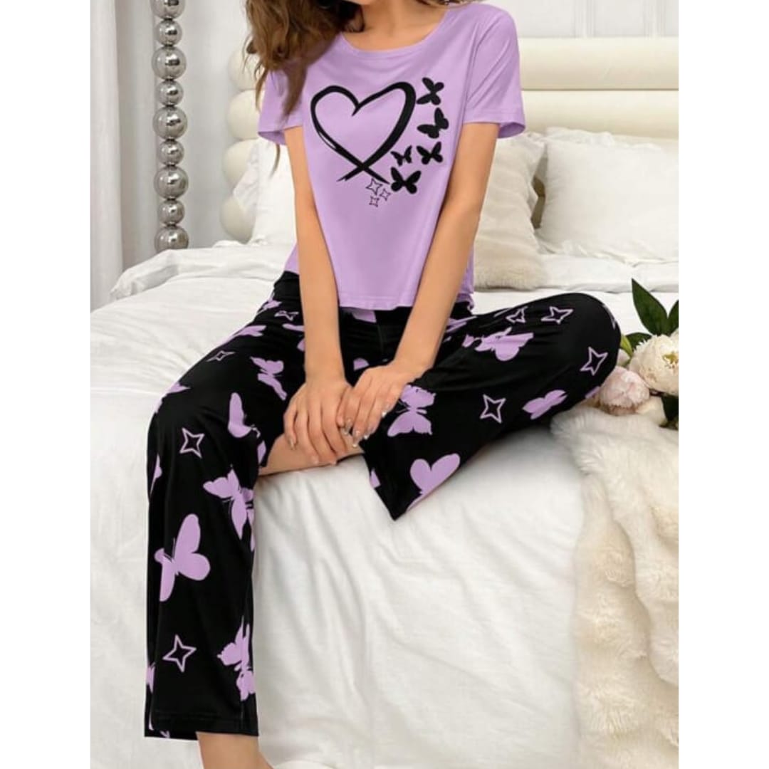 Purple Hearts Bottlefly With Butterfly printer Trouser Half Sleeves (842)