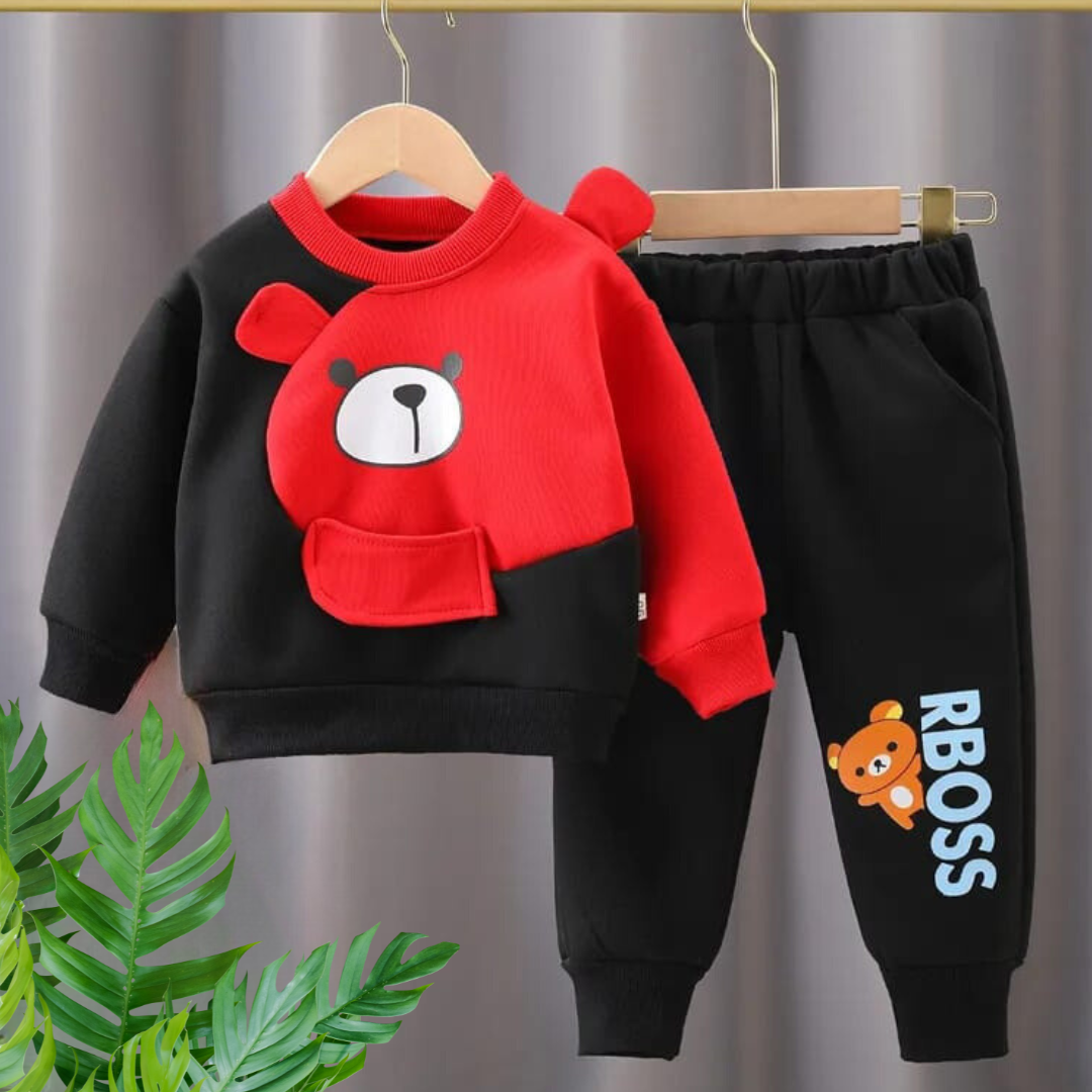 Winter Black and Red Bear Printed Sweatshirt Track Suit for Kids(each) KWT-17