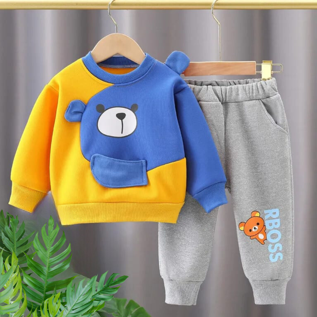 Winter Yellow and Blue Bear Printed Sweatshirt Track Suit for Kids(each) KWT-22