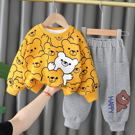 Winter Yellow Bears Printed Sweatshirt  Track Suit for Kid KWT-24