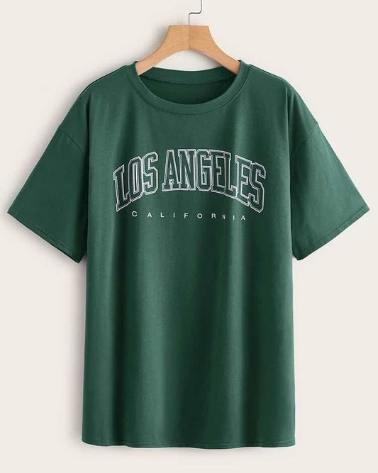 Green los angeles printed Round Neck Half Sleeves T-Shirt (T11)