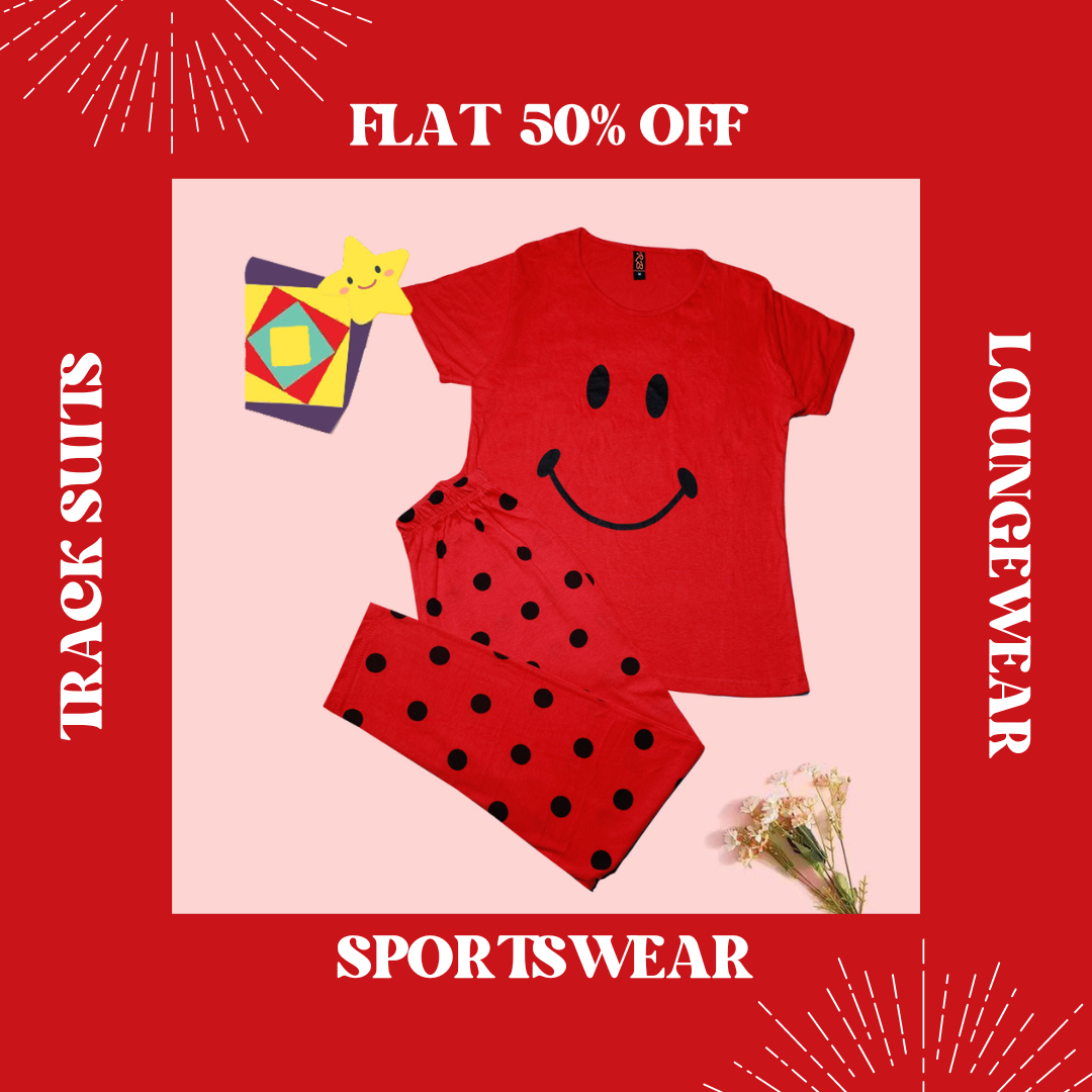 Red smiley with polka doted trouser half sleeves  for her  (434) (v2) (OS)