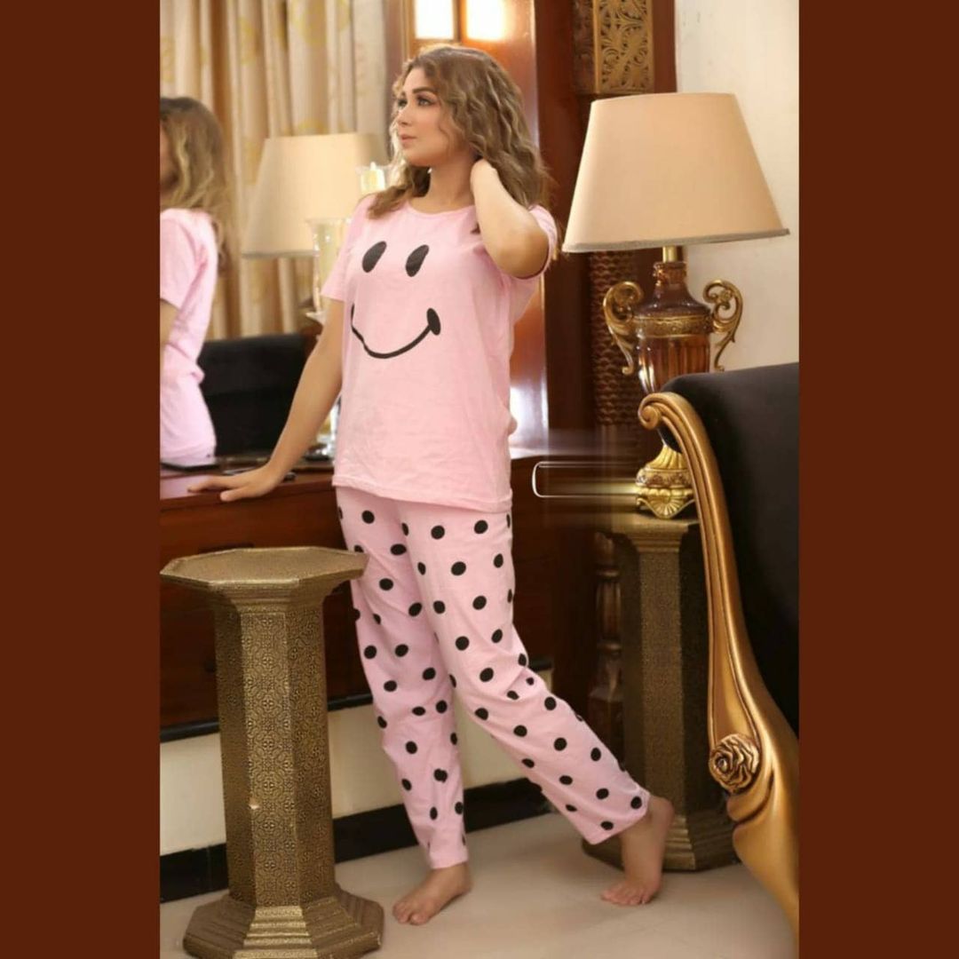 Pink smiley with polka doted trouser half sleeves  for her  (435)