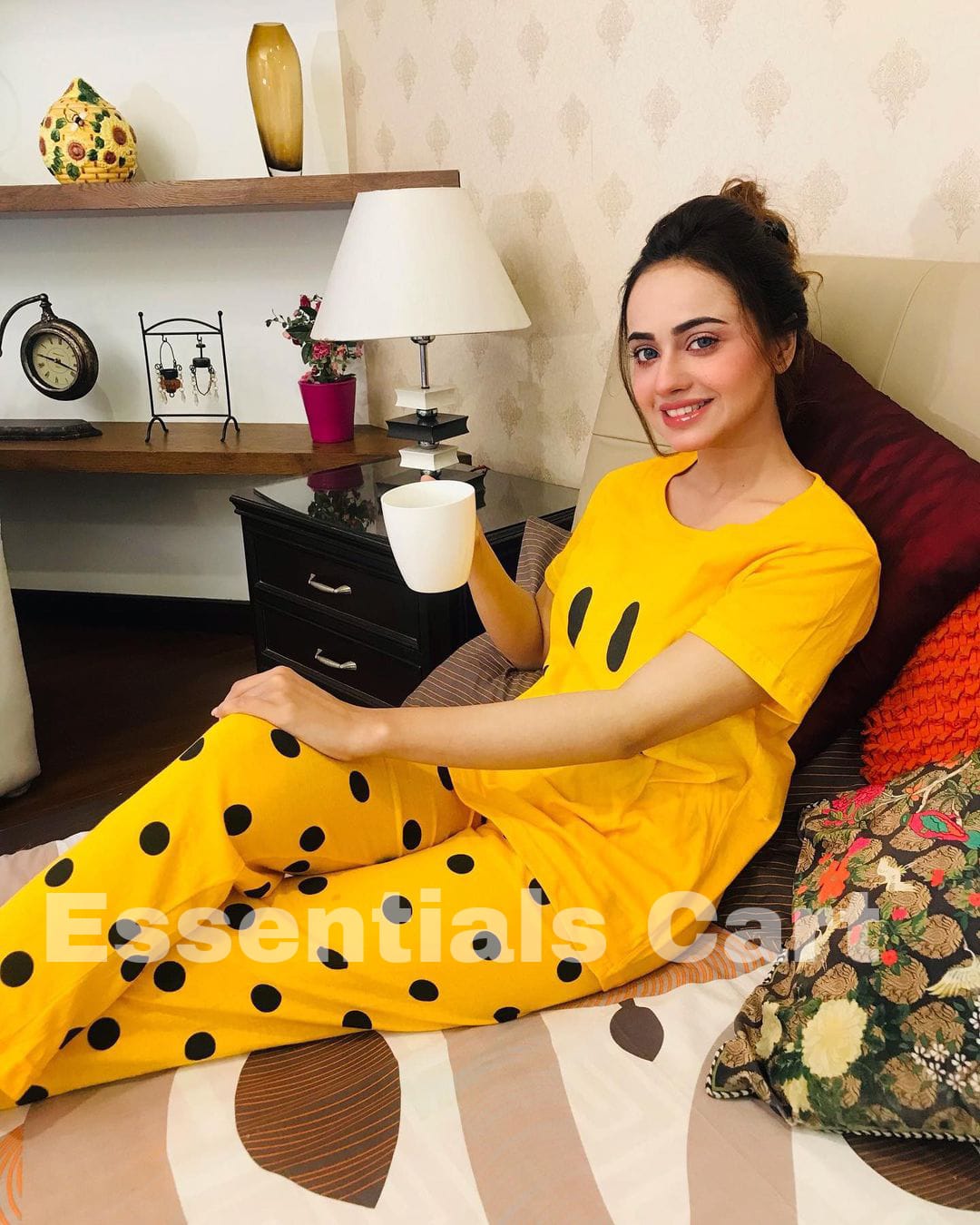 Yellow smiley with polka doted trouser half sleeves  for her  (436)