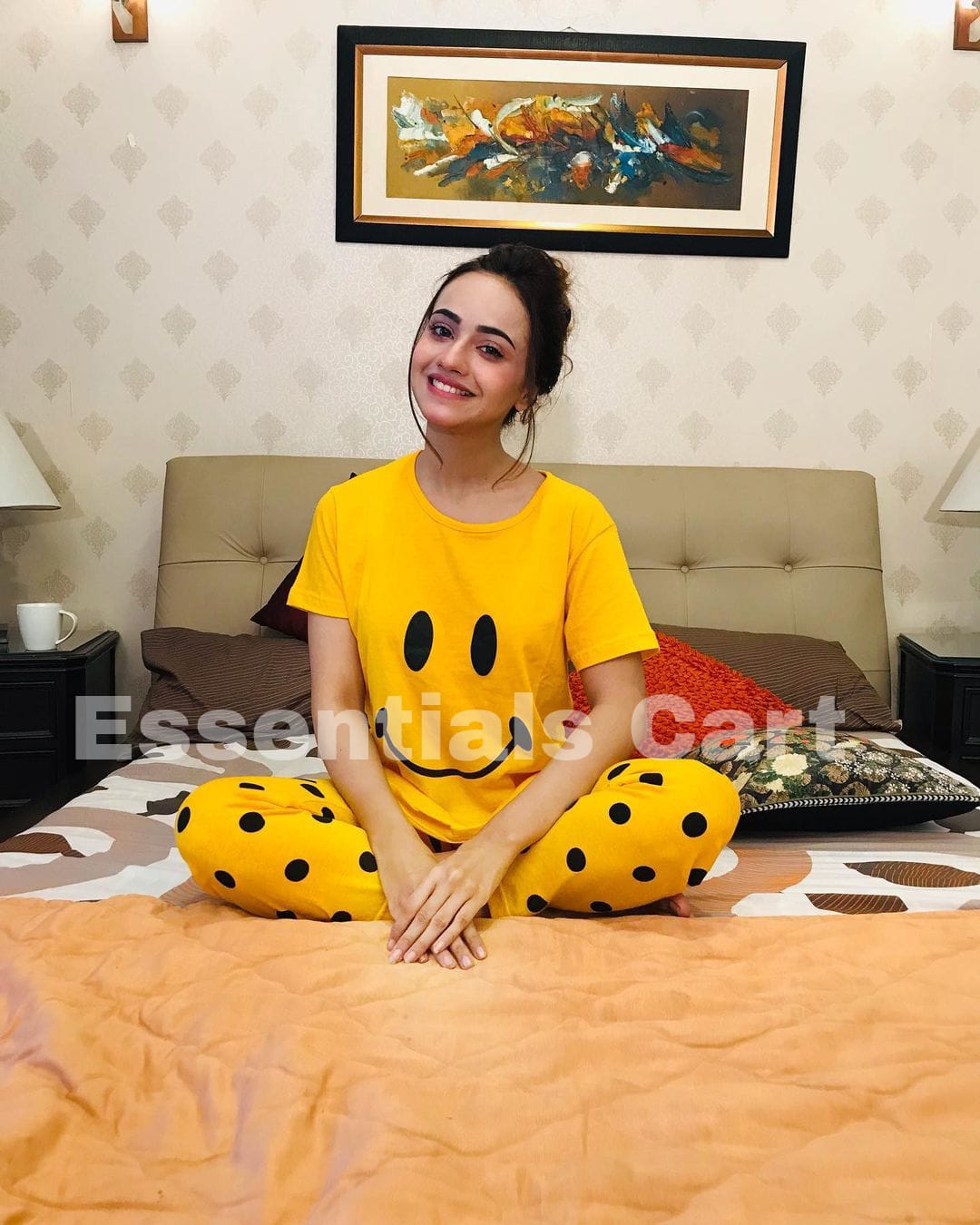 Yellow smiley with polka doted trouser half sleeves  for her  (436)