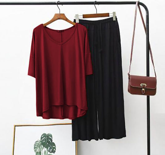 Maroon with Black  v neck Quarter sleeves (725) (V2)