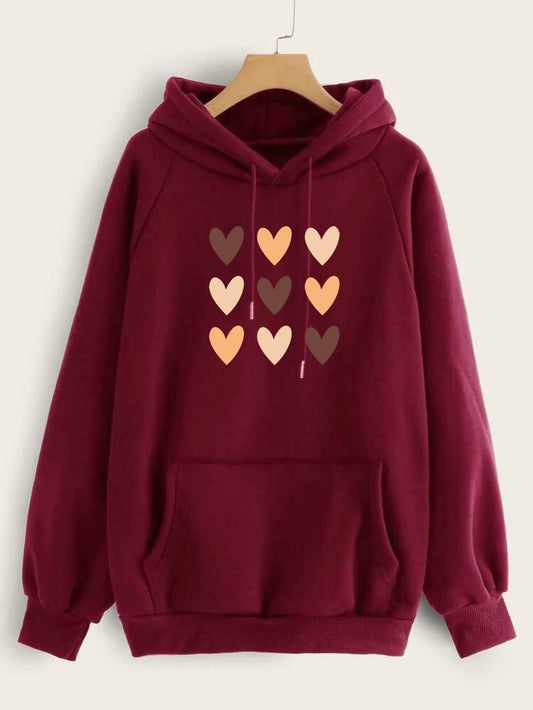 Maroon Multi Hearts Hoodie For Winter (769)