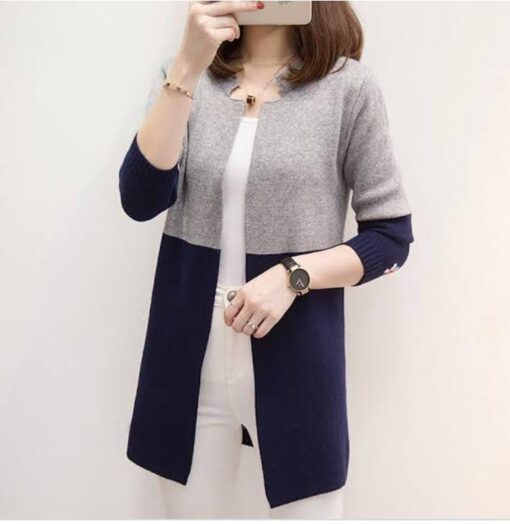 GRAY NAVY BLUE CARDIGAN LONG COAT FOR WINTER (119)