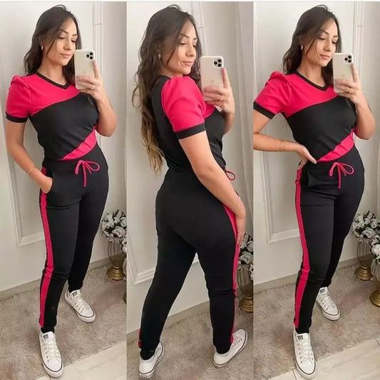 Black With Red Track Suit Short Sleeves (797)