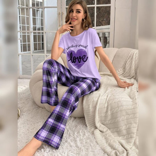 Purple Love Heart with Check trouser Half Sleeves  (844)