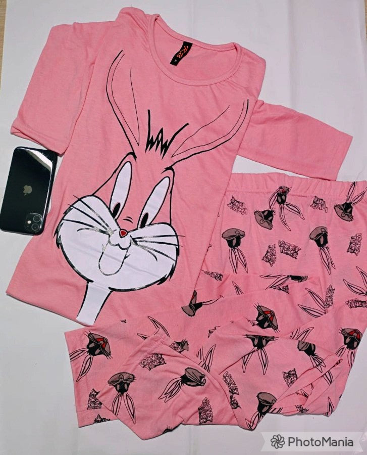 pink bunny full sleeves night suit for her(254) (V2)