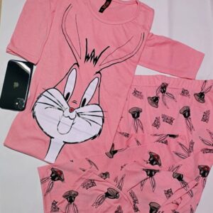 pink bunny full sleeves night suit for her(254) (V2) (OS)