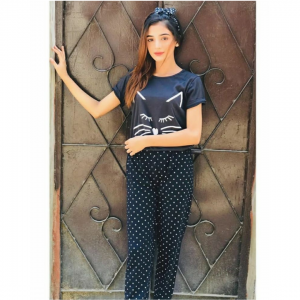 black mewo half sleeves night suit for her (399)