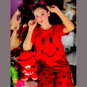 Red smiley with polka doted trouser half sleeves  for her  (434)