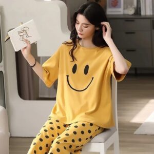 Yellow smiley with polka doted trouser half sleeves  for her  (492)