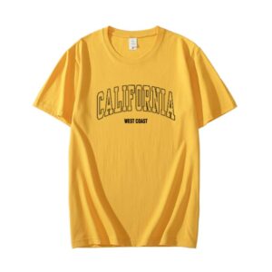 Yellow California printed Round Neck Half Sleeves T-Shirt (T12)