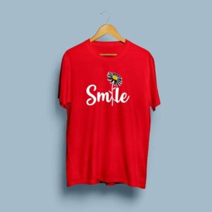 Red smile flower printed Round Neck Half Sleeves T-Shirt (T16)
