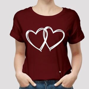 Maroon 2 hearts Printed Round Neck Half Sleeves T-Shirt (T18)