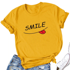 Yellow Smile face  printed Round Neck Half Sleeves T-Shirt (T7)