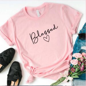 Pink Blessed printed Round Neck Half Sleeves T-Shirt (T9)