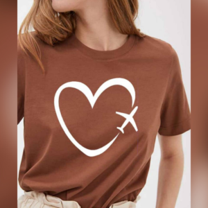 Brown travelers heart printed Round Neck Half Sleeves T-Shirt (T3)