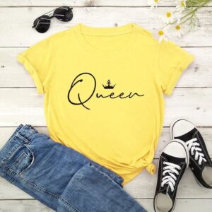 Yellow Queen printed Round Neck Half Sleeves T-Shirt (T4)