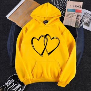YELLOW DOUBLE HEARTS printed  winter warm hoodie (594)