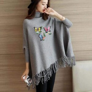 Gray butterfly poncho (678)