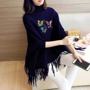 Navy Blue butterfly poncho (677)