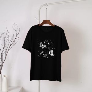 Black Galaxy Round Neck Half Sleeves T-Shirt (695)